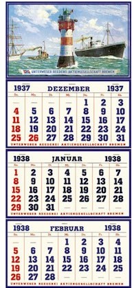Der weltweit erste 3-Monatskalender, bereits 1937 konzipiert und umgesetzt für die Unterweser Reederei AG Bremen Der weltweit erste 3-Monatskalender, bereits 1937 konzipiert und umgesetzt für die Unterweser Reederei AG Bremen.